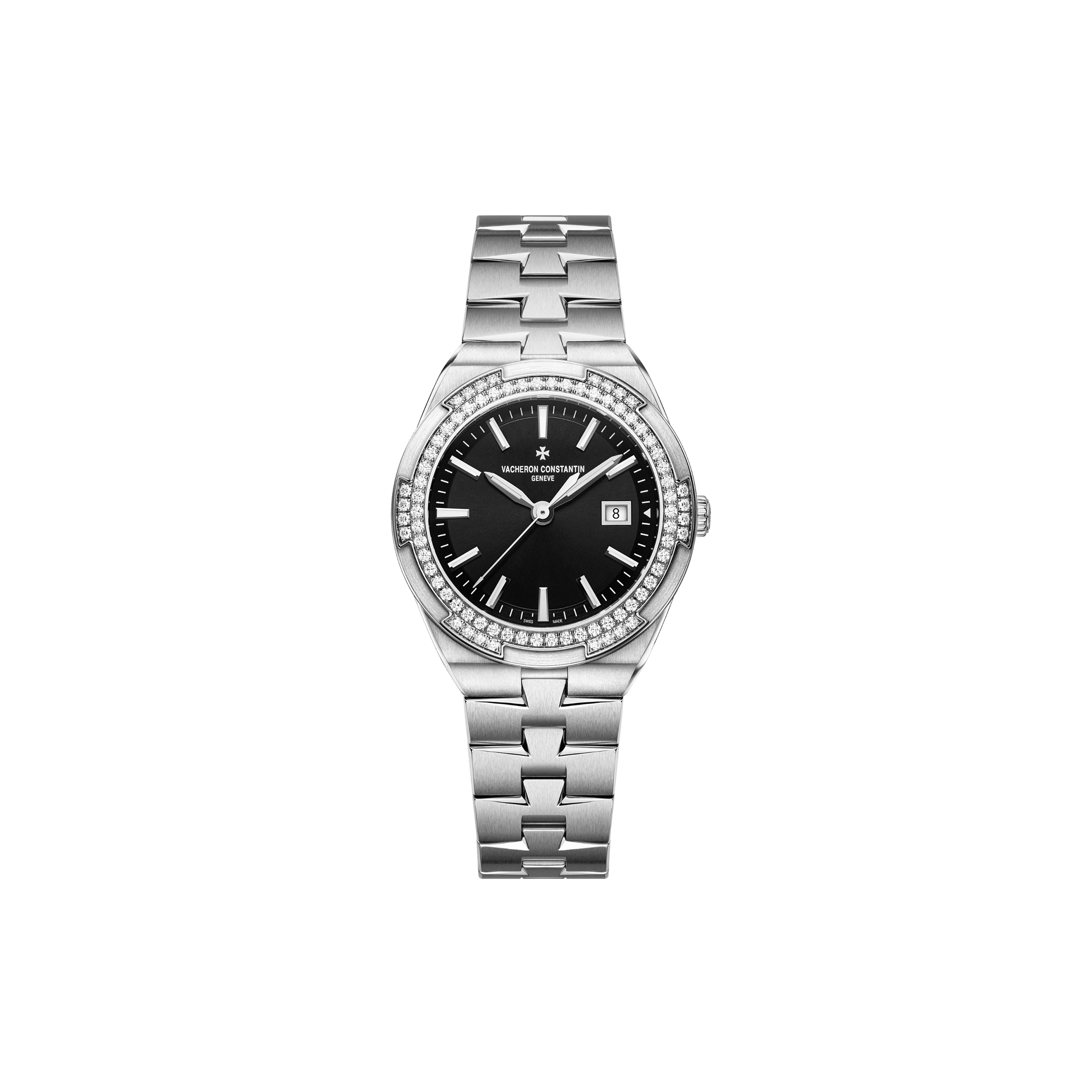 vacheron co*sta*t*n overseas 33 quartz stainless steel Di*m*nd black dial watch 1205v/100a-b591